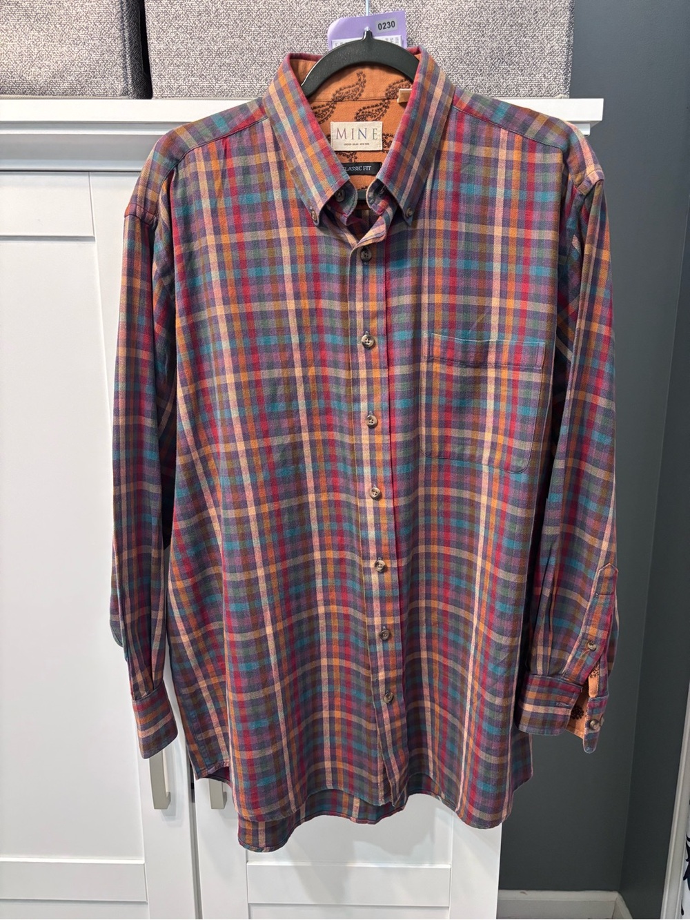 MINE Men’s Classic Fit Multicolor Plaid Flannel Button-Down Shirt Size L NWOT